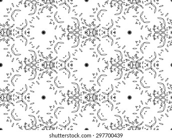Seamless Contour Floral Pattern. Vector. Monochrome Floral Texture, Decorative Flowers, Coloring Book. 10 eps