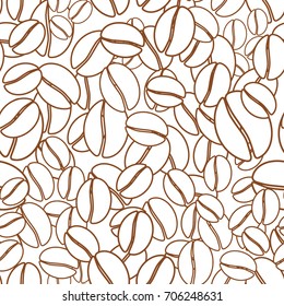 Seamless contour pattern of the coffe in the grains. Vector illustration