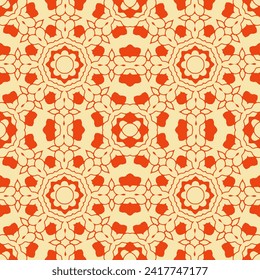Seamless contour pattern with original Slavic ornament. Beige on an orange background. Vector illustration