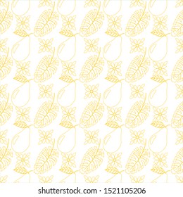 Seamless contour pattern. Silhouettes of flowers, leaves, fruits. For printing on Wallpaper, packaging, fabrics.