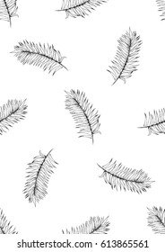 Seamless contour tropical pattern, with exotic leaves, very gentle vector drawing.