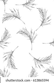 Seamless contour tropical pattern, with exotic leaves, very gentle vector drawing.