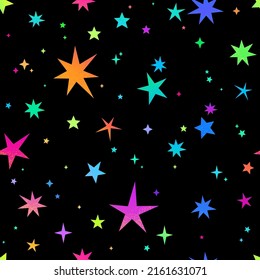 seamless contrast illustration with bright uneven stars on a black background