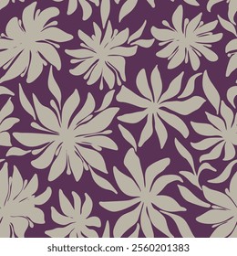 Seamless contrasting ink floral vector laconic light and dark silhouette hand drawn design with buds leaves inflorescences for fabric design, decor, ceramics, cards, flowers on burgundy background