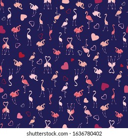 Seamless Conversational Flamingo with Hearts Vector Pattern