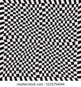 Seamless convex or concave wavy race flag. Vector squares cells checkerboard.