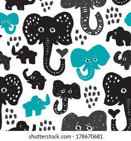 Seamless cool grunge style elephant illustration background pattern in vector