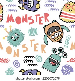 
seamless cool monsters pattern vector illustration