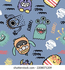 seamless cool monsters pattern vector illustration