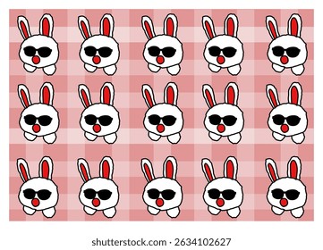 Seamless cool rabbit face on a soft red Scot background 