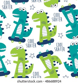 seamless cool skater dinosaur pattern vector illustration