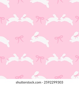 Seamless Coquette Bunny Pattern – Pink Pastel Easter Background with Bows