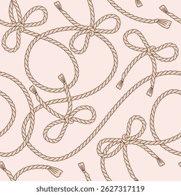 Seamless Coquette Cowgirl Lasso Pattern. Bow-Shaped Rodeo Rope Vector Print. Feminine Western Style for Fabric, Stationery, Kids, and Y2K Country Aesthetic Projects