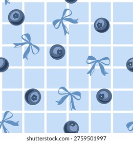 Seamless coquette pattern with blueberry. Vector illustration for summer and kids design