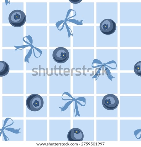 Seamless coquette pattern with blueberry. Vector illustration for summer and kids design