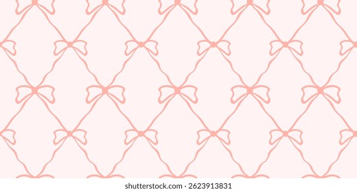 Seamless Coquette trellis pattern with Bows and Ribbons. Coquette print template design. Endless background for textile fabric wrapping paper print. Vector illustration. EPS 10