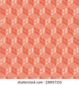 seamless coral pink pattern of building blocks. each color in separate layer.
