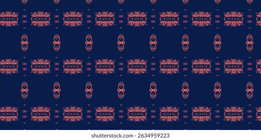 Seamless Coral Red Pattern on Deep Blue Background