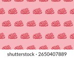 Seamless coral reef marine pattern with swatch template in swatches panel, cute red coral vector design on pink background