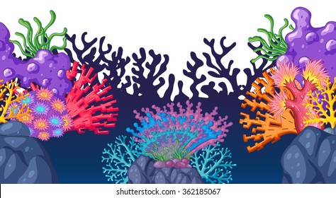 Seamless coral reef under the ocean illustration