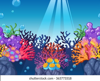Seamless coral reef under the ocean illustration