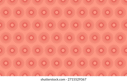 Seamless coral sunburst pattern.  Perfect for textile design, wallpaper, branding, or website backgrounds.  This cheerful, geometric design evokes warmth, energy, and summer.