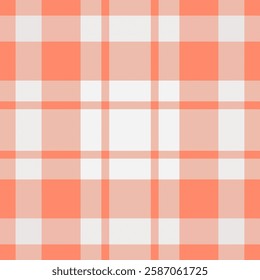 Seamless coral and white plaid pattern.  Perfect for textile designs, website backgrounds, or packaging.  This cheerful, classic pattern evokes feelings of warmth and comfort.