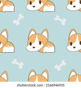 Seamless corgi dog on blue background for background and texture concept 