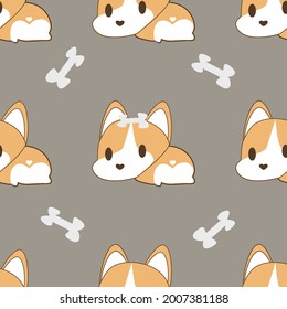 Seamless Corgi dog on gray background for background and texture concept 