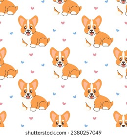 Seamless corgi dog pattern, cute linart vector