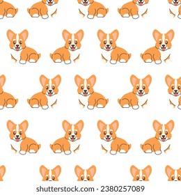Seamless corgi dog pattern, cute linart vector