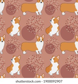 Seamless corgi pattern. Cartoon home pet, set of cute puppies for print, posters and postcard. Vector corgi animal background. Funny little doggy