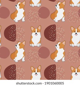 Seamless corgi pattern. Cartoon home pet, set of cute puppies for print, posters and postcard. Vector corgi animal background. Funny little doggy