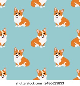 Seamless corgi pattern. Cartoon home pet, set of cute puppies for print. Vector corgi animal background. Funny little doggy seamless pattern