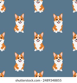 Seamless corgi pattern. Cartoon home pet, set of cute puppies for print. Vector corgi animal background. Funny little doggy seamless pattern