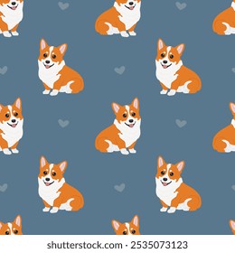 Padrão de corgi contínuo. Cartoon home pet, conjunto de bonitos filhotes para impressão. Fundo de animal corgi vetorial. Engraçado pequeno cachorrinho padrão sem costura