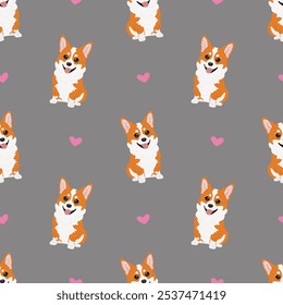 Padrão de corgi contínuo. Cartoon home pet, conjunto de bonitos filhotes para impressão. Fundo de animal corgi vetorial. Engraçado pequeno cachorrinho padrão sem costura