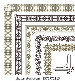 Seamless corners. Filigree flourish ornament borders for wedding card vintage tile frame vector pattern decorative geometric ornamentation set