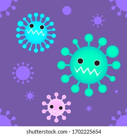 Seamless Corona Virus Pattern in Cartoon Style Illustration. Covid-19 crysis concept designed in neon color style for soft content such as children's book.
