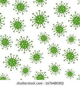 Seamless coronavirus pattern. Bacteria and viruses background. Viral infection. Medical flat vector pattern. White background