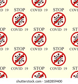 Patrón de Coronavirus sin soldadura sobre fondo amarillo, COVID-19. 2019-nCoV. Ilustrador de vectores