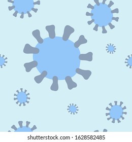 Seamless Coronavirus vector pattern. Sign of 2019-nCoV, MERS-Cov, Novel coronavirus. Abstract neutral light blue background with virus strain model for medical illustration. Chinese virus background