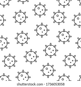 Seamless Coronavirus vector pattern. Sign of SARS-CoV-2, Novel coronavirus. Black outline abstract virus model isolated on white background for medical illustration, web. Covid-19 virus pandemic image