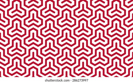 Seamless corporate red and white isometric hexagonal symmetry medieval pattern vector