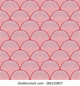 Seamless corporate red and white japanese art deco floral waves pattern vector