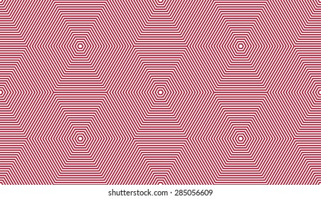 Seamless corporate red and white op art perfect lines hexagonal illusion pattern vector