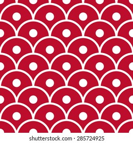 Seamless corporate red and white simple dotted japanese scales pattern vector