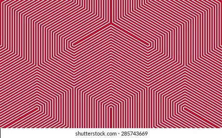 Seamless corporate red and white vintage trilateral op art lines pattern vector