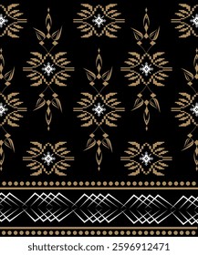 Seamless Coss-stich design on dark background Geometric ethnic oriental embroidery traditional.Aztec style, abstract vector illustration.Design for texture, fabric, clothing,print,Asia.
