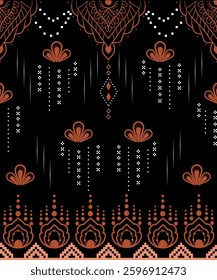 Seamless Coss-stich design on dark background Geometric ethnic oriental embroidery traditional.Aztec style, abstract vector illustration.Design for texture, fabric, clothing,print,Asia.
